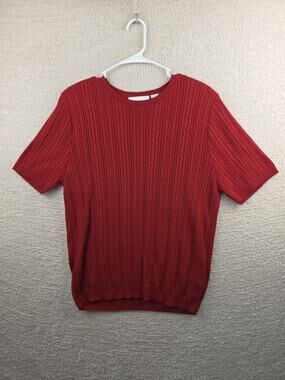 Alfred Dunner Red Short Slv Sweater Cable Knit Sz L Pullover Lightweight Shl Pad
